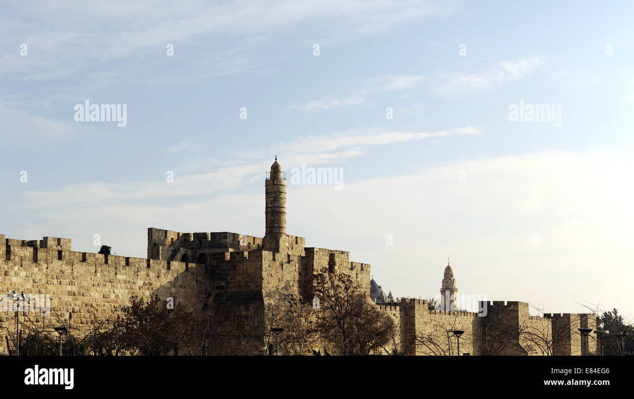 Israel. Jerusalem. Altstadt. Stadtmauer und alten Zitadelle mit Turm Davids, 2. Jahrhundert v. Chr.. Stockfoto