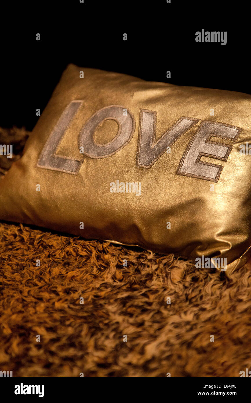 Gold Love Pillow Stockfoto