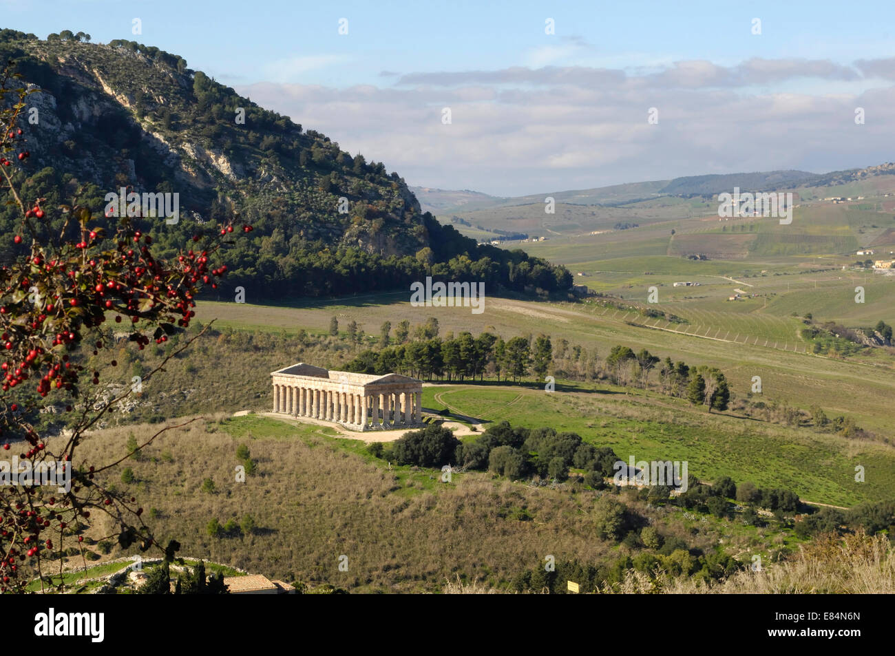 Ein Blick auf die antiken dorischen griechischen Hellenic Tempel Ruinen in Segesta von Aeneas Elymern gegründet. Termine von 426 v. Chr. Stockfoto