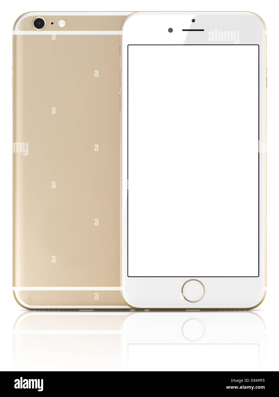 Neue Gold Smartphone mit leeren Bildschirm auf weißem Hintergrund Stockfoto