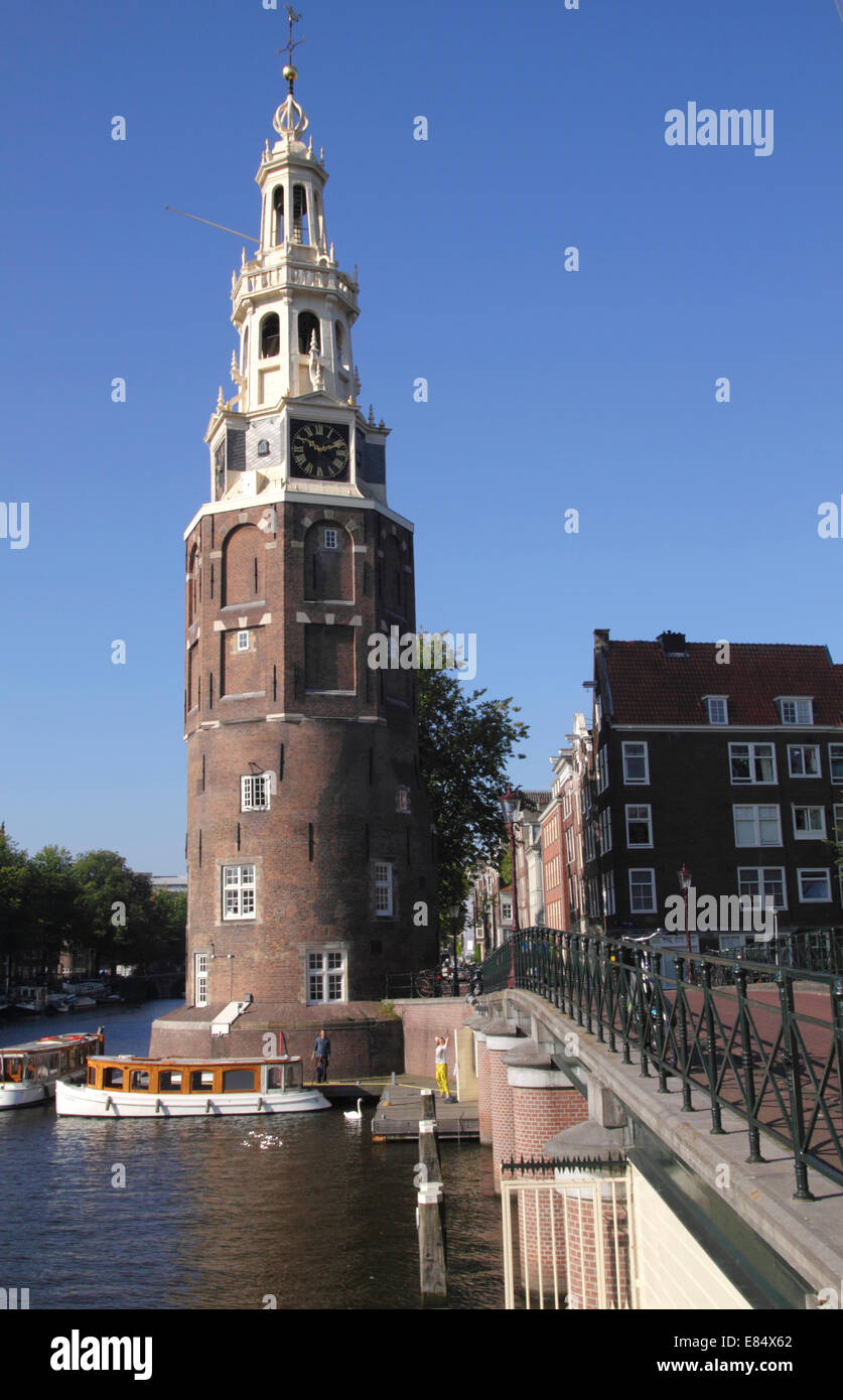 Montelbaansturm am Kanal Oudeschans Amsterdam Stockfoto