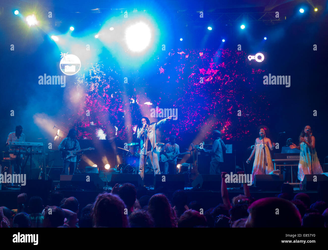 Julian Marley ausführen auf einem Musikfestival in Goa Indien Stockfoto