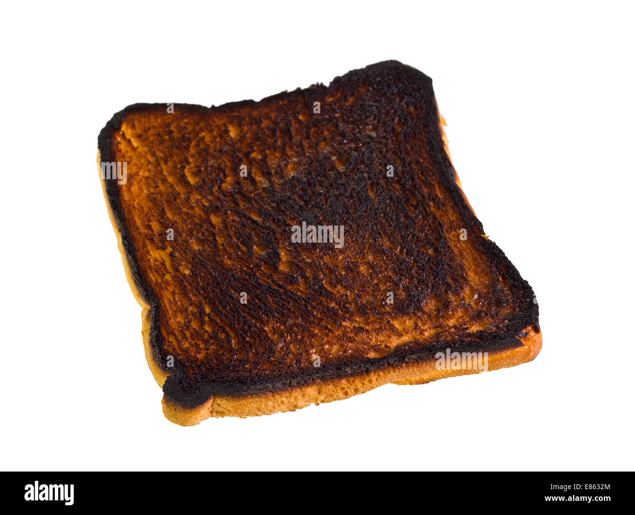Einer der verbrannten geschnittenem Brot auf weißem Hintergrund isolieren Stockfoto