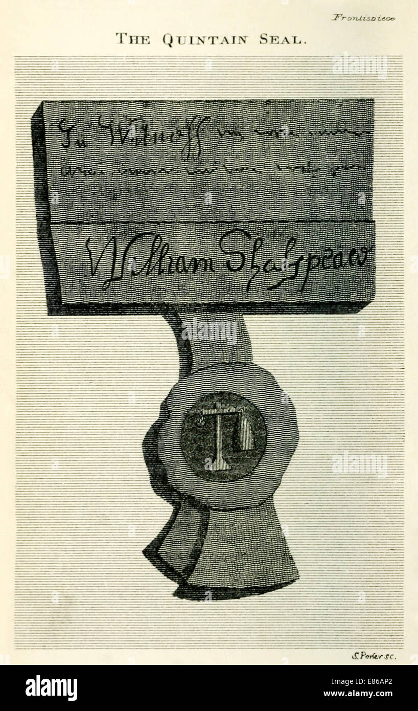 Frontispiz von 1805 Buch "The Confessions of William Henry Ireland". Siehe Beschreibung für mehr Informationen. Stockfoto