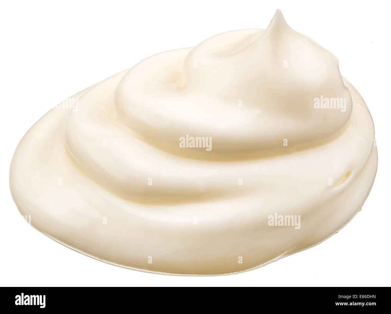 Handvoll Mayonnaise. Isoliert auf weißem Hintergrund. Stockfoto