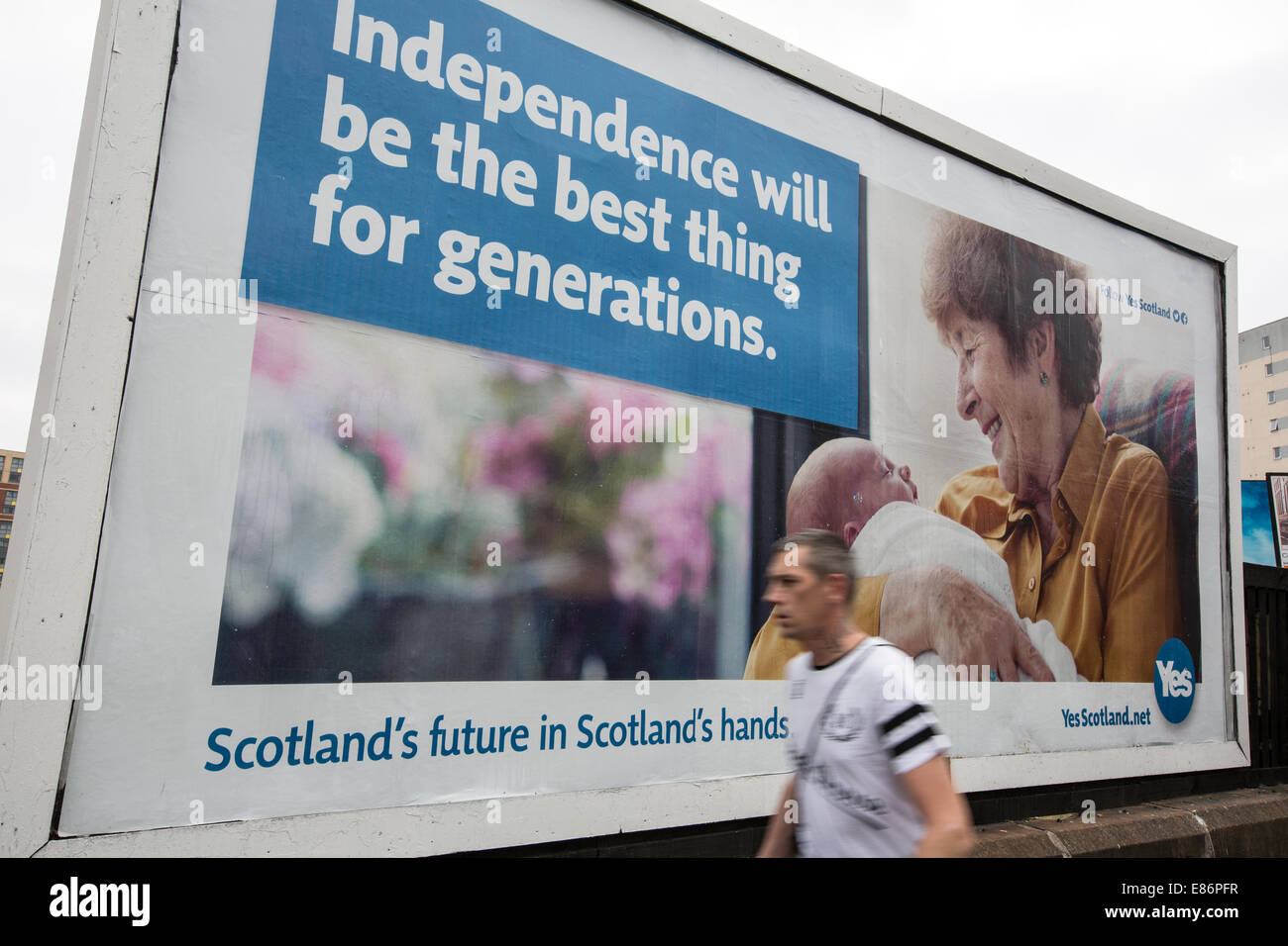 Pro-Unabhängigkeit "Ja Scotland" Billboard, Tag des schottischen Unabhängigkeitsreferendums, Glasgow, Schottland, 2014. Stockfoto