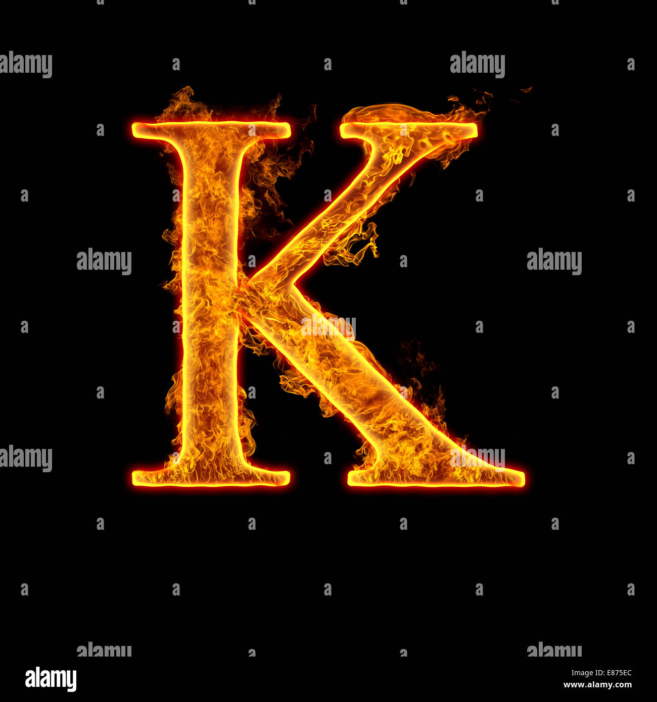 Feuer Alphabet Buchstaben K Auf Schwarzem Hintergrund Isoliert Stockfotografie Alamy