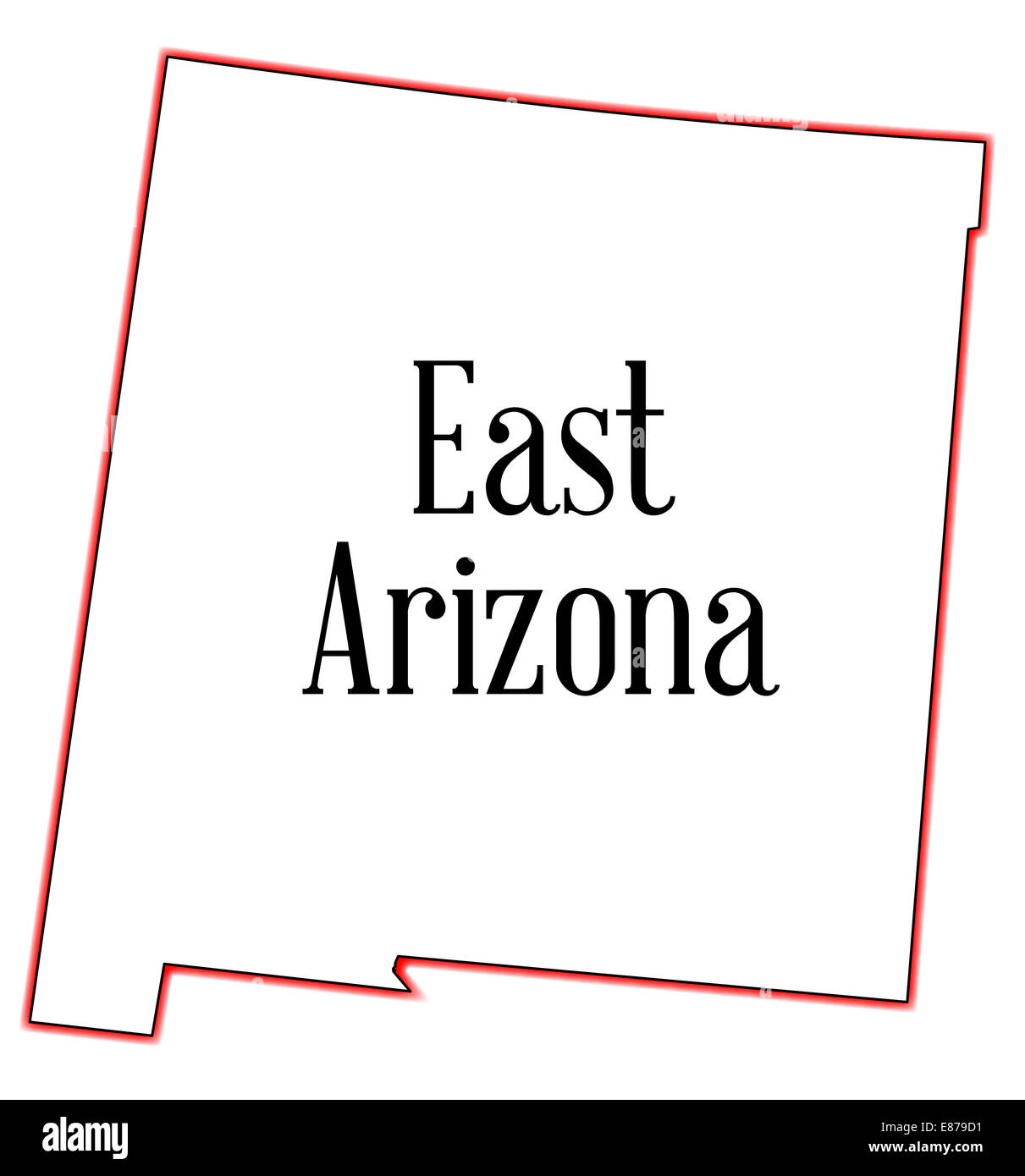 Der Umriß des Bundesstaates Arizona auf weißem Hintergrund Stockfoto