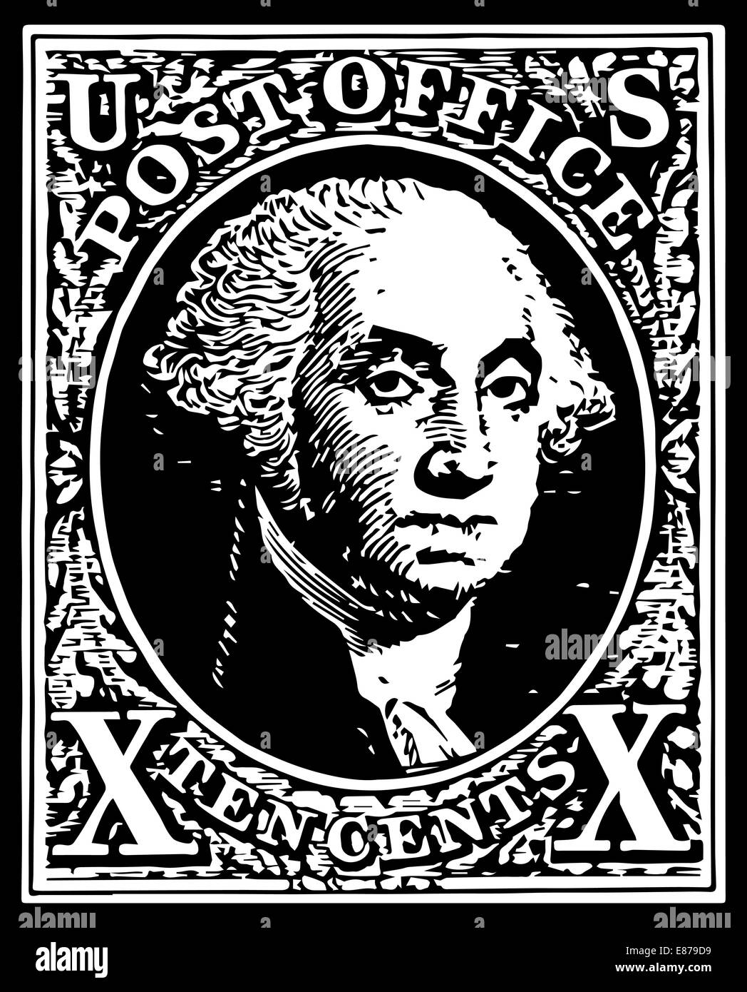 Eines der ersten Vereinigte Staaten Stempel die schwarz Washington 10-Cent-Briefmarke Stockfoto