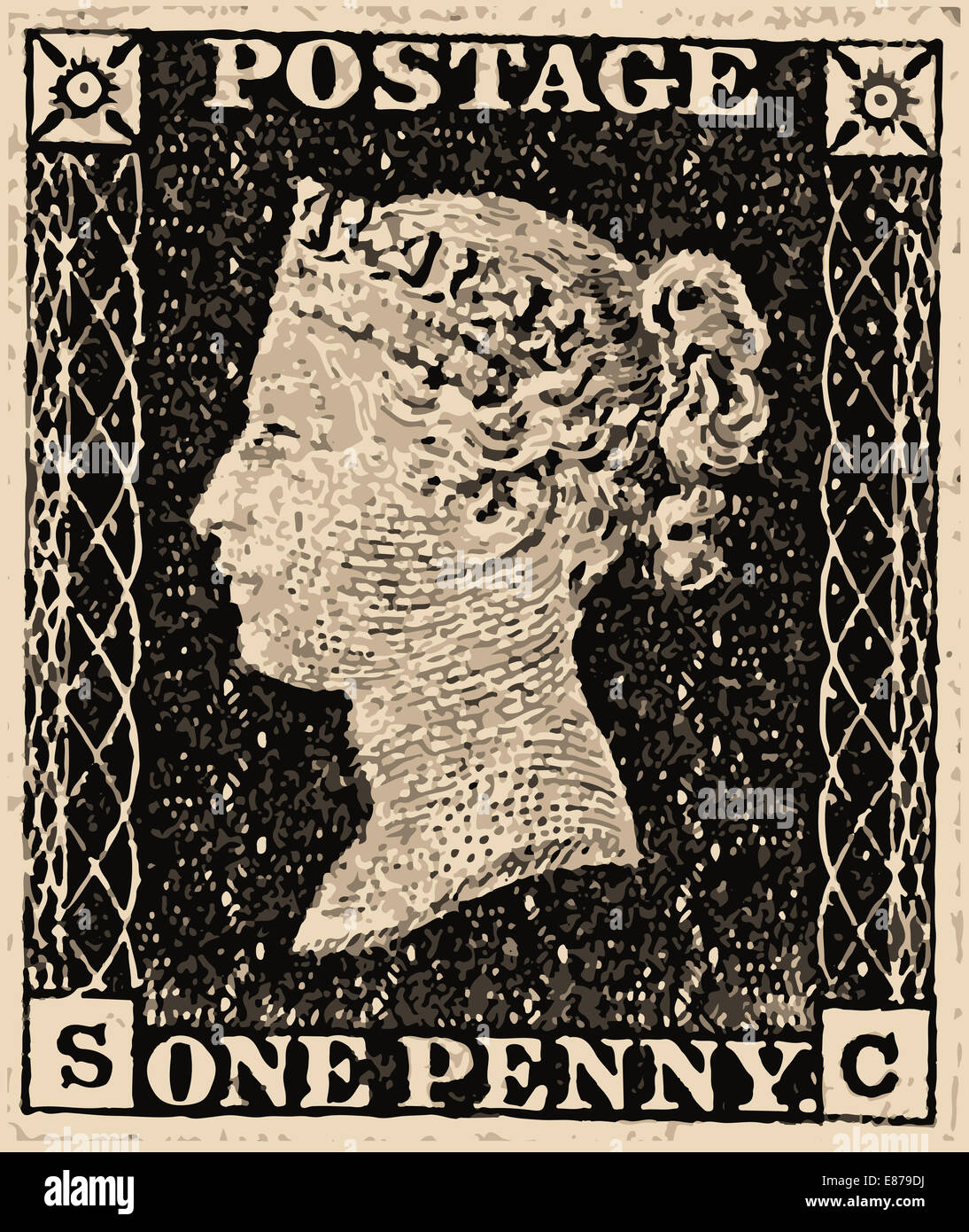 Eine typische viktorianische Penny black britische Stempel Stockfoto