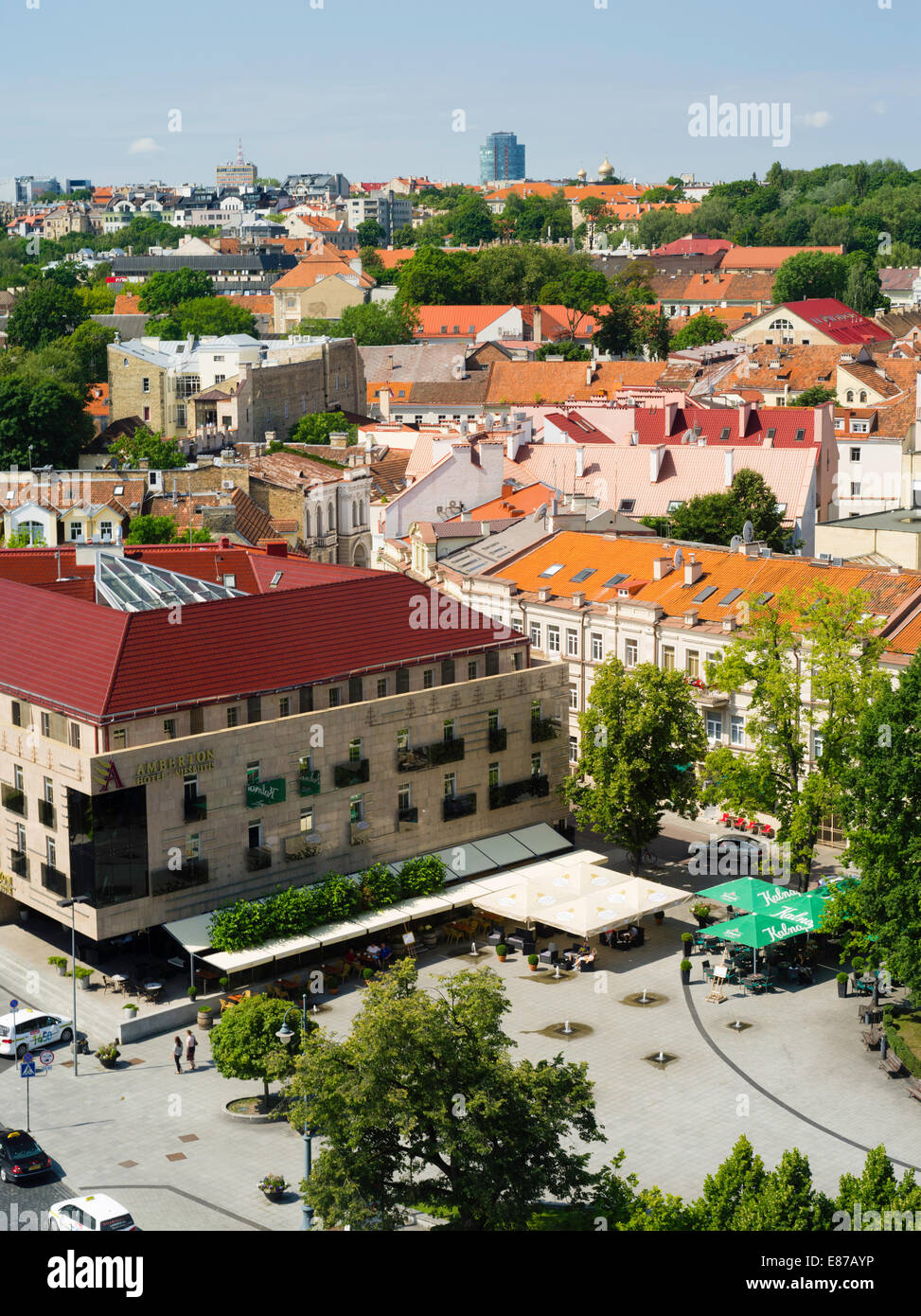 High-Angle-Blick auf Vilnius, Litauen, aus dem Glockenturm der Kathedrale Stockfoto