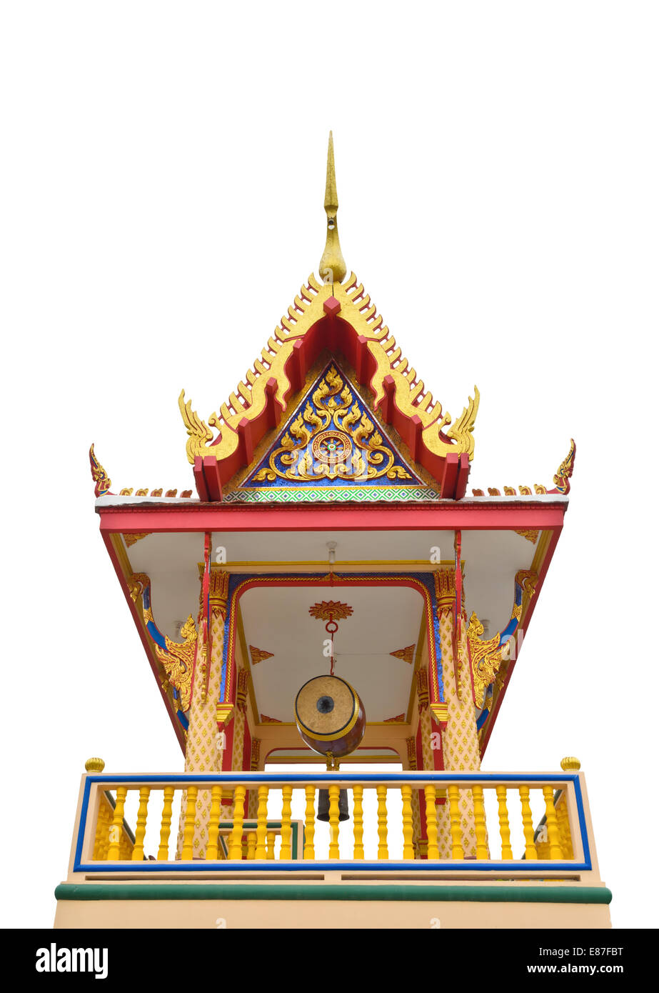 Glockenturm im Tempel von Thailand auf weißem Hintergrund Stockfoto