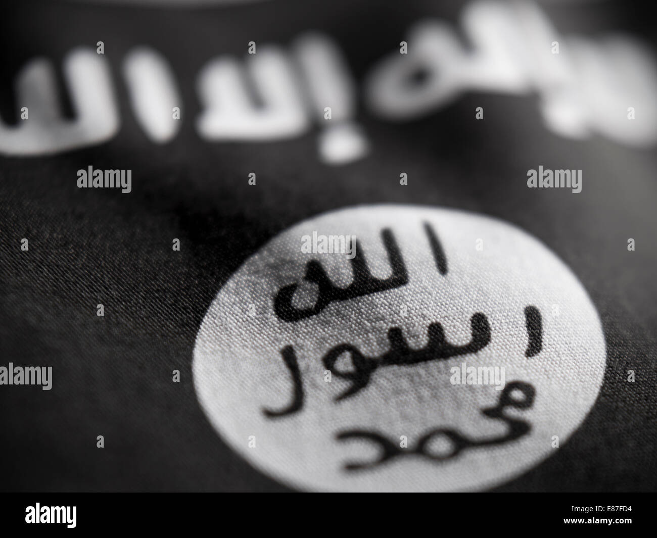 Makro-Ansicht der ISIS Flagge mit geringen Schärfentiefe zu abstrahieren. Stockfoto