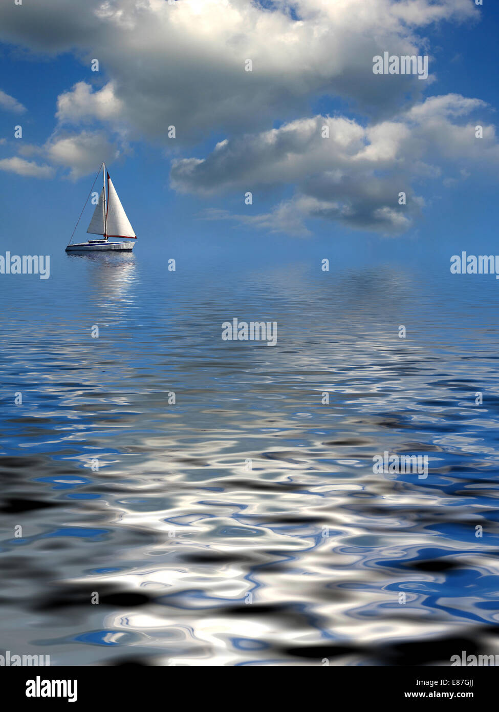 Einsam-Yacht in den Ozean - ein romantisches Bild erstellt mit Mischtechnik Stockfoto