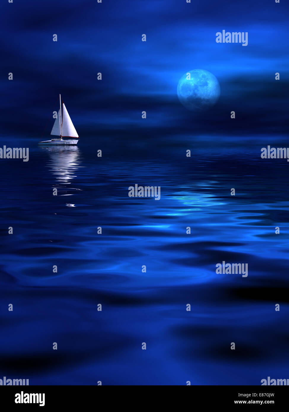 Einsam-Yacht in den Ozean - ein romantisches Bild erstellt mit Mischtechnik Stockfoto