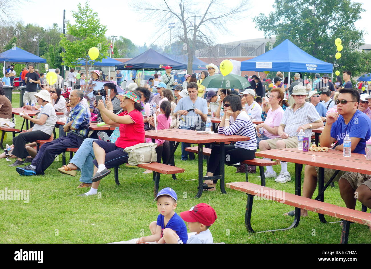 Drängen Sie sich in einem Park am ein Community-Event in Richmond Hill, Kanada Stockfoto