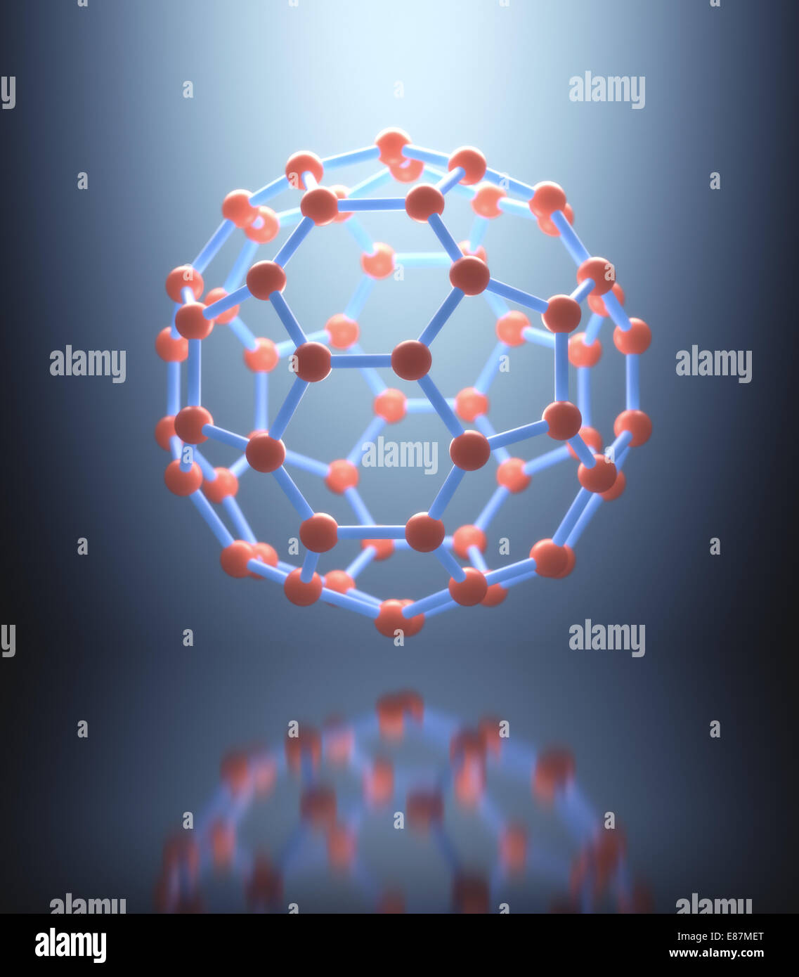 Molekulare Struktur auf reflektierende Oberfläche schweben. Stockfoto