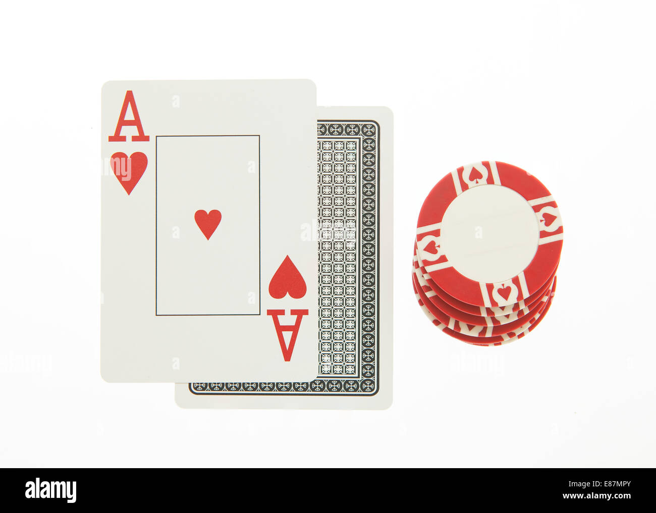 Blackjack-Hand mit Casino-chip Stockfoto