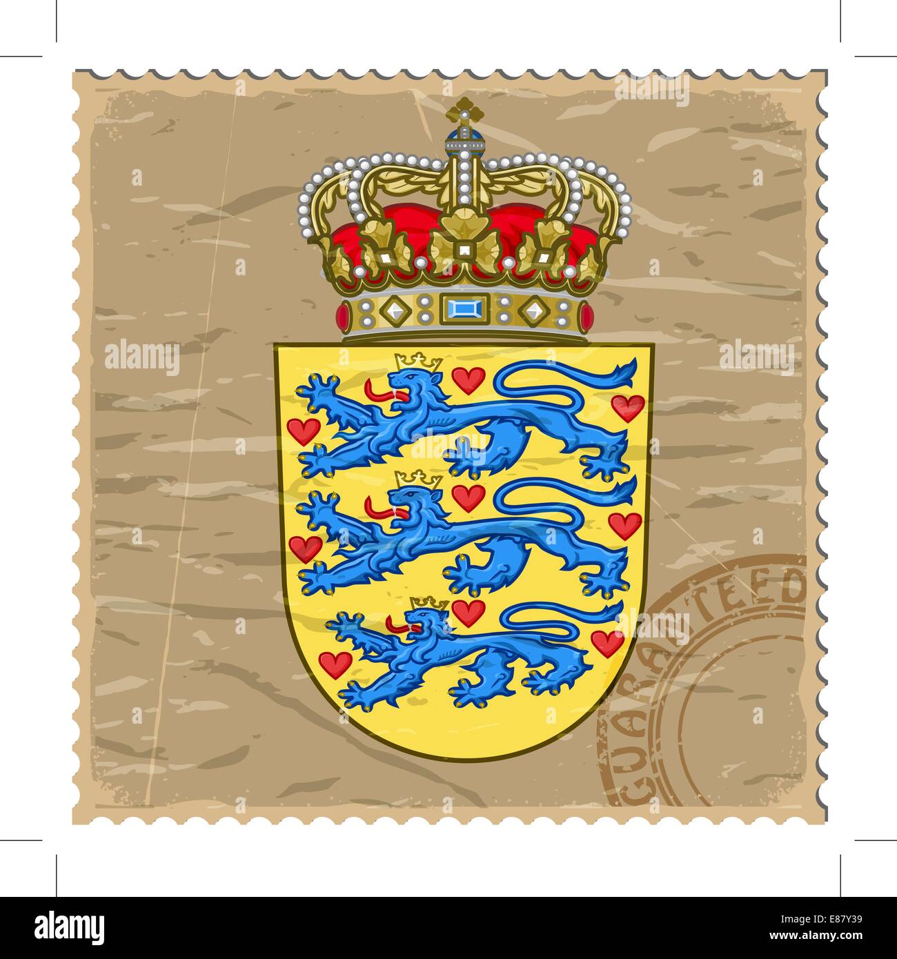 Wappen von Dänemark auf der alten Briefmarke Stock Vektor