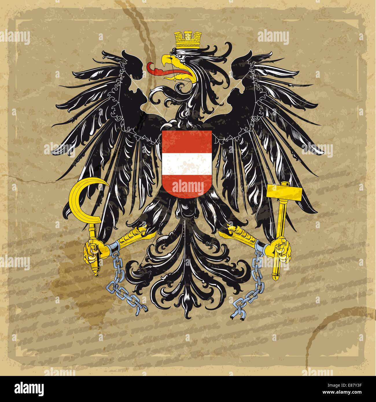 Wappen von Österreich auf ein altes Blatt Papier Stock Vektor