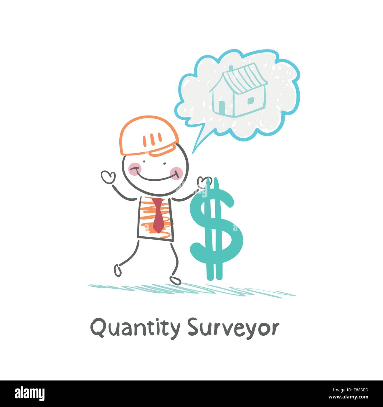 Quantity Surveyor hält US-Dollar und denken über home Stock Vektor