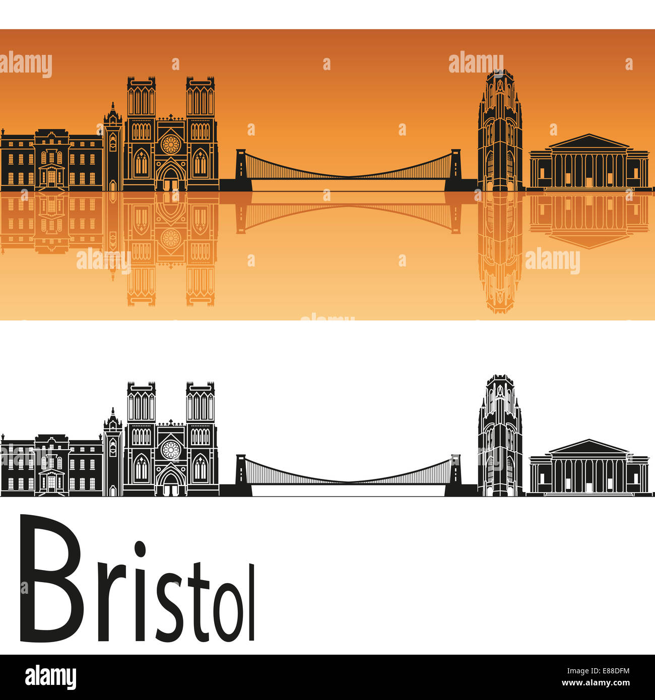 Skyline von Bristol in orange Stockfoto