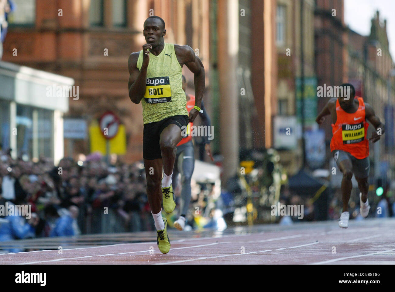 Stadt Games 2009, Manchester Usain Bolt den 150 Meter Rekord. Foto: Chris Bull Stockfoto