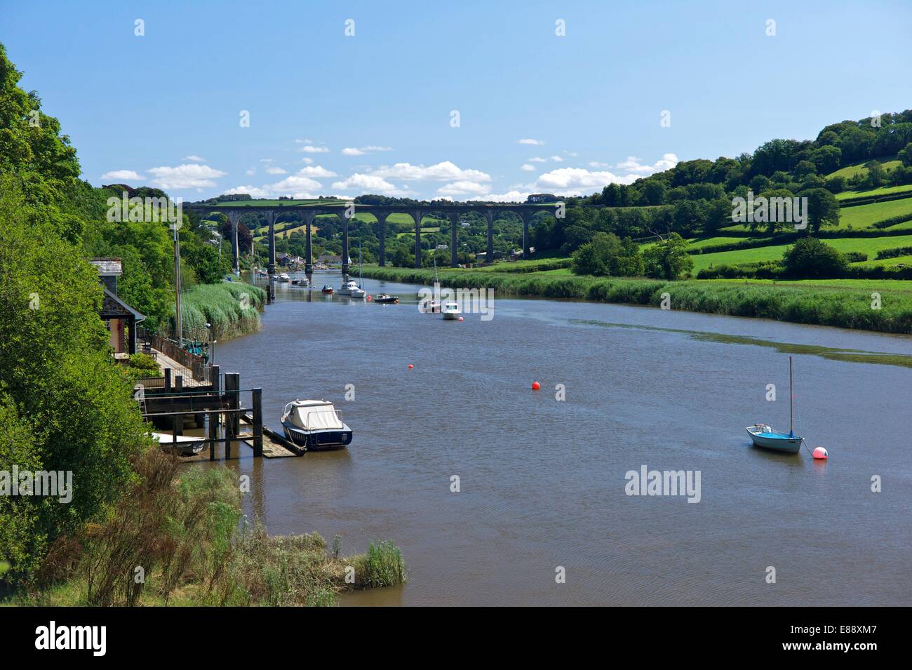 Calstock Eisenbahnviadukt über den Fluss Tamar, Cornwall, England, Vereinigtes Königreich, Europa Stockfoto