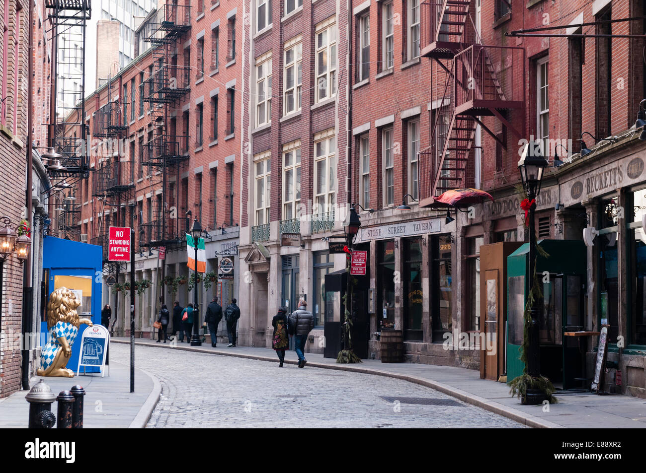 Stone Street, Bankenviertel, New York City, Vereinigte Staaten von Amerika, Nordamerika Stockfoto
