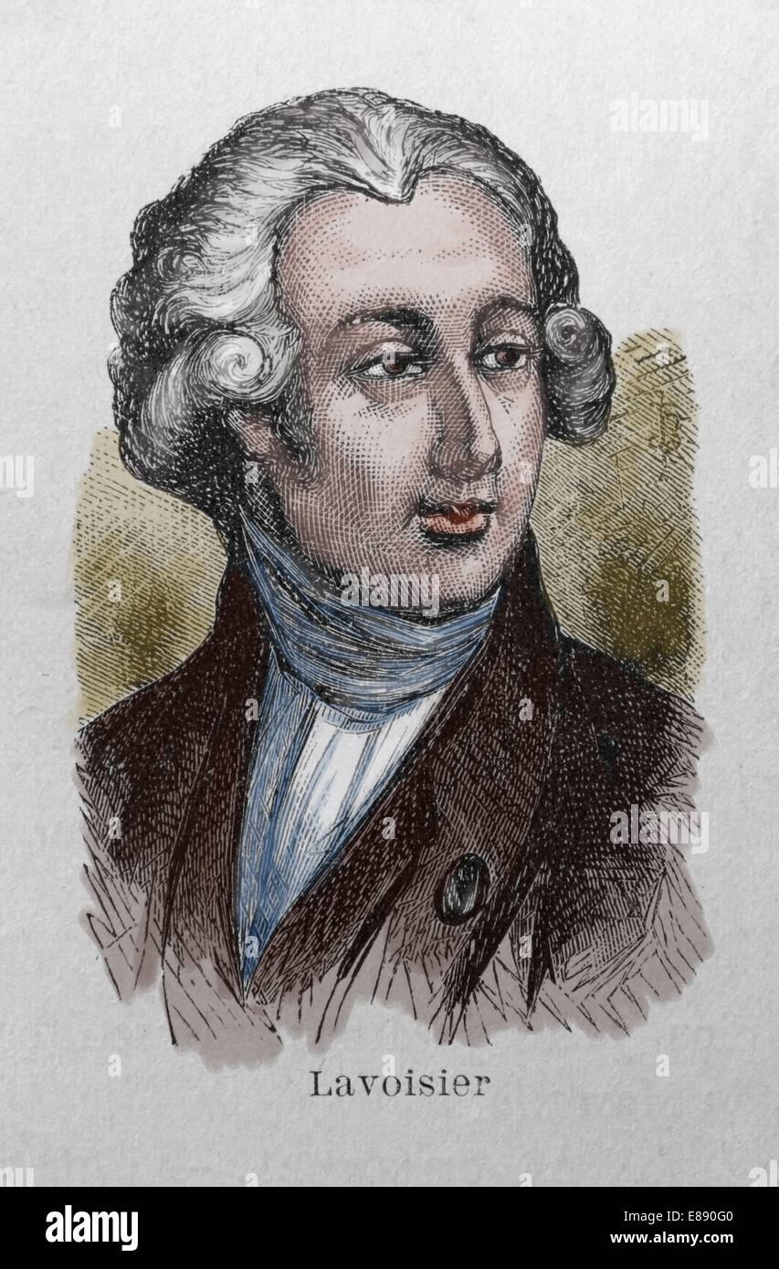 Antoine Laurent Lavousier (1743-1794). Französischer Chemiker. Kupferstich, 1917. Der Weltgeschichte. Spätere Färbung. Stockfoto