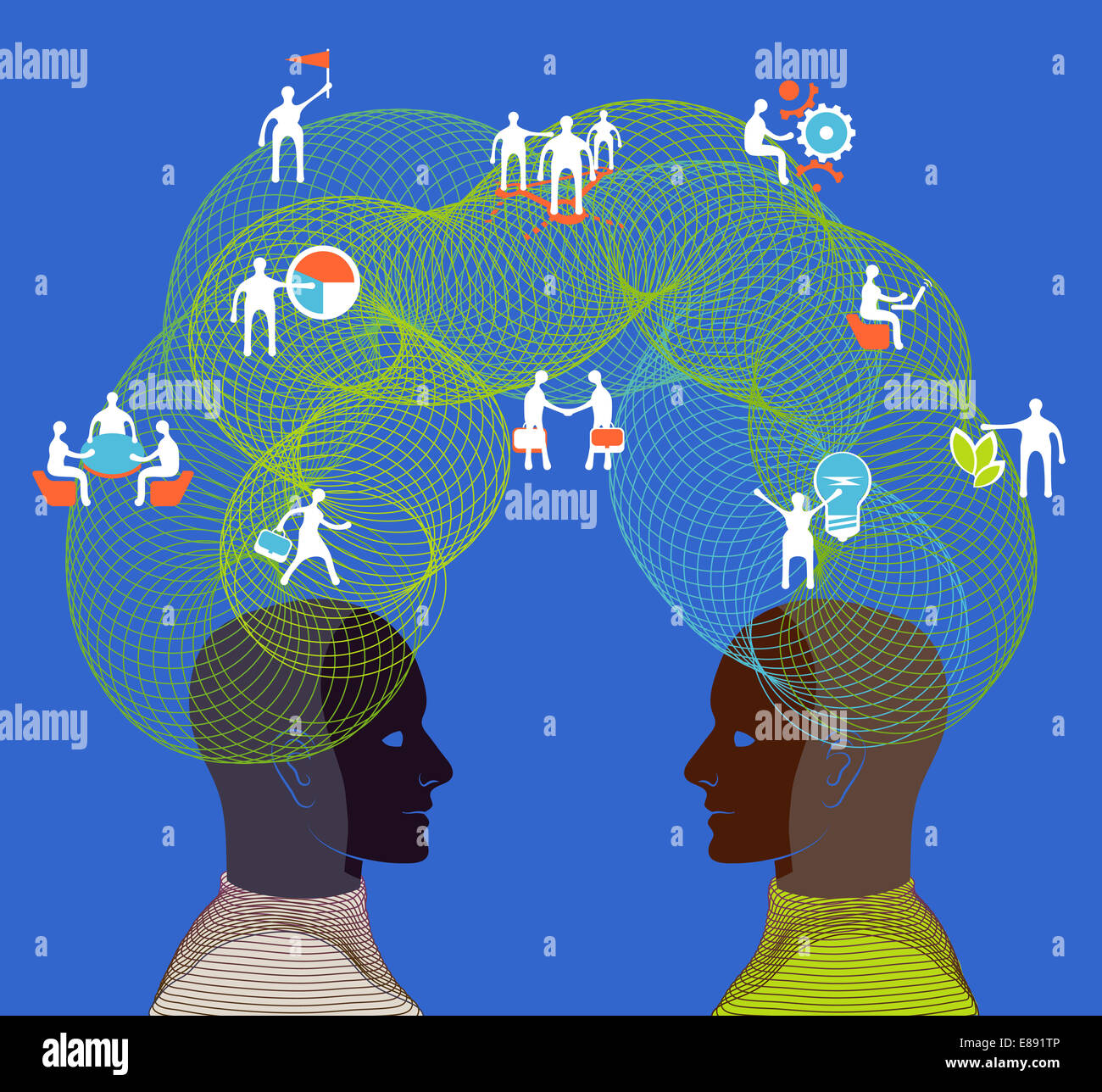 Business-Konzept. Darstellung der Zusammenarbeit, Teamarbeit und kreatives Denken Stockfoto