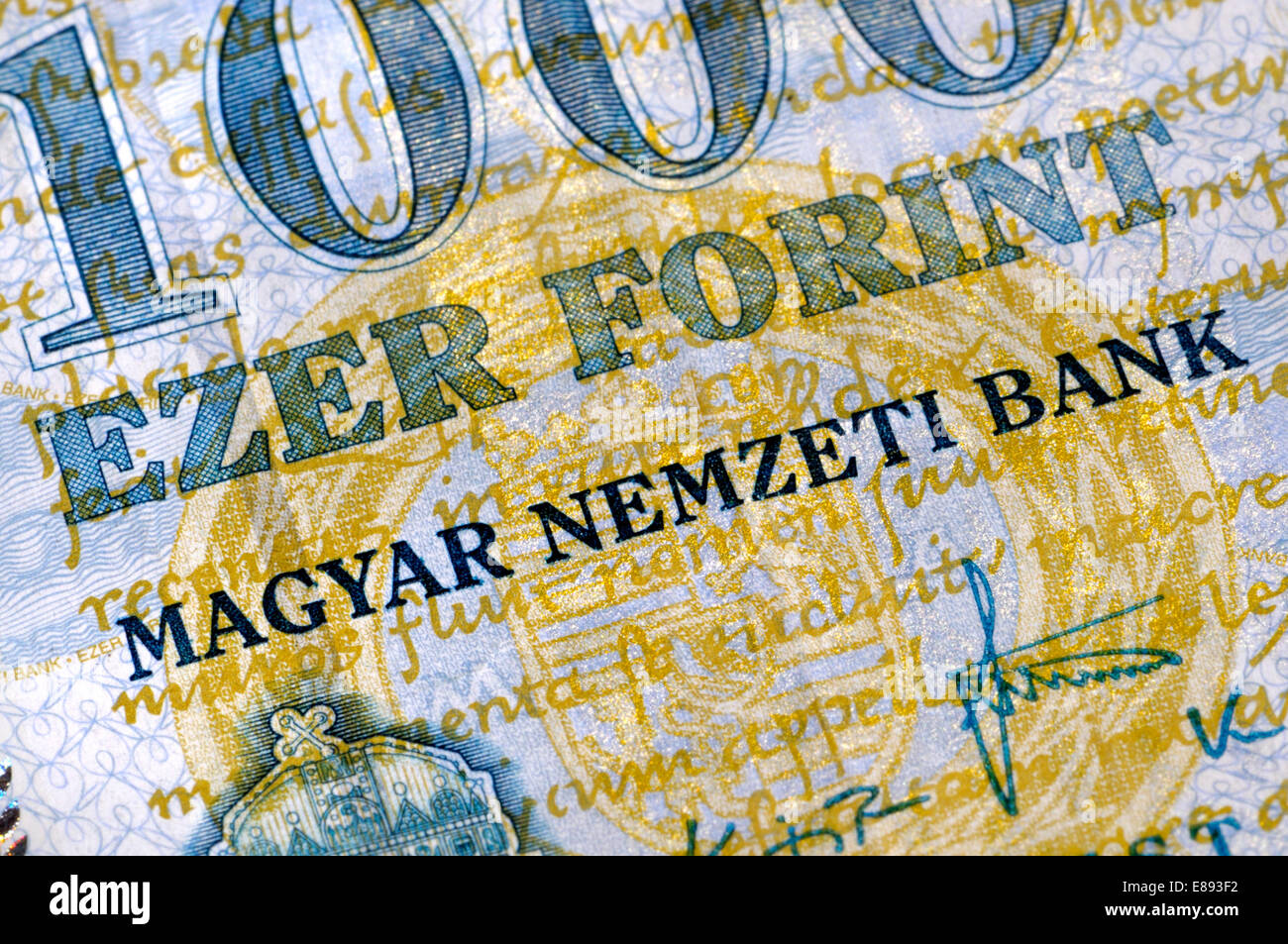 Aktuellen ungarischen 1000 Forint beachten Sie - "Magyar Nemzeti Bank" - Ungarische Nationalbank Stockfoto