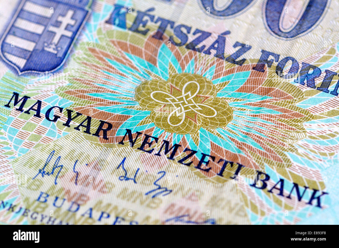 Aktuelle ungarische 100 Forint beachten Sie - "Magyar Nemzeti Bank" - Ungarische Nationalbank Stockfoto