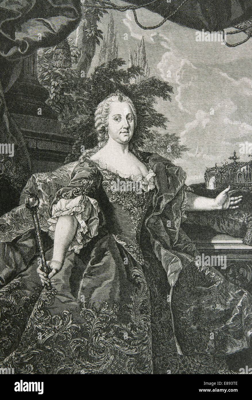 Maria Theresa von Österreich, 1717-1780, souveränen von Österreich und Königin von Ungarn und Böhmen. Kupferstich von Troebmann. Welt Hist Stockfoto