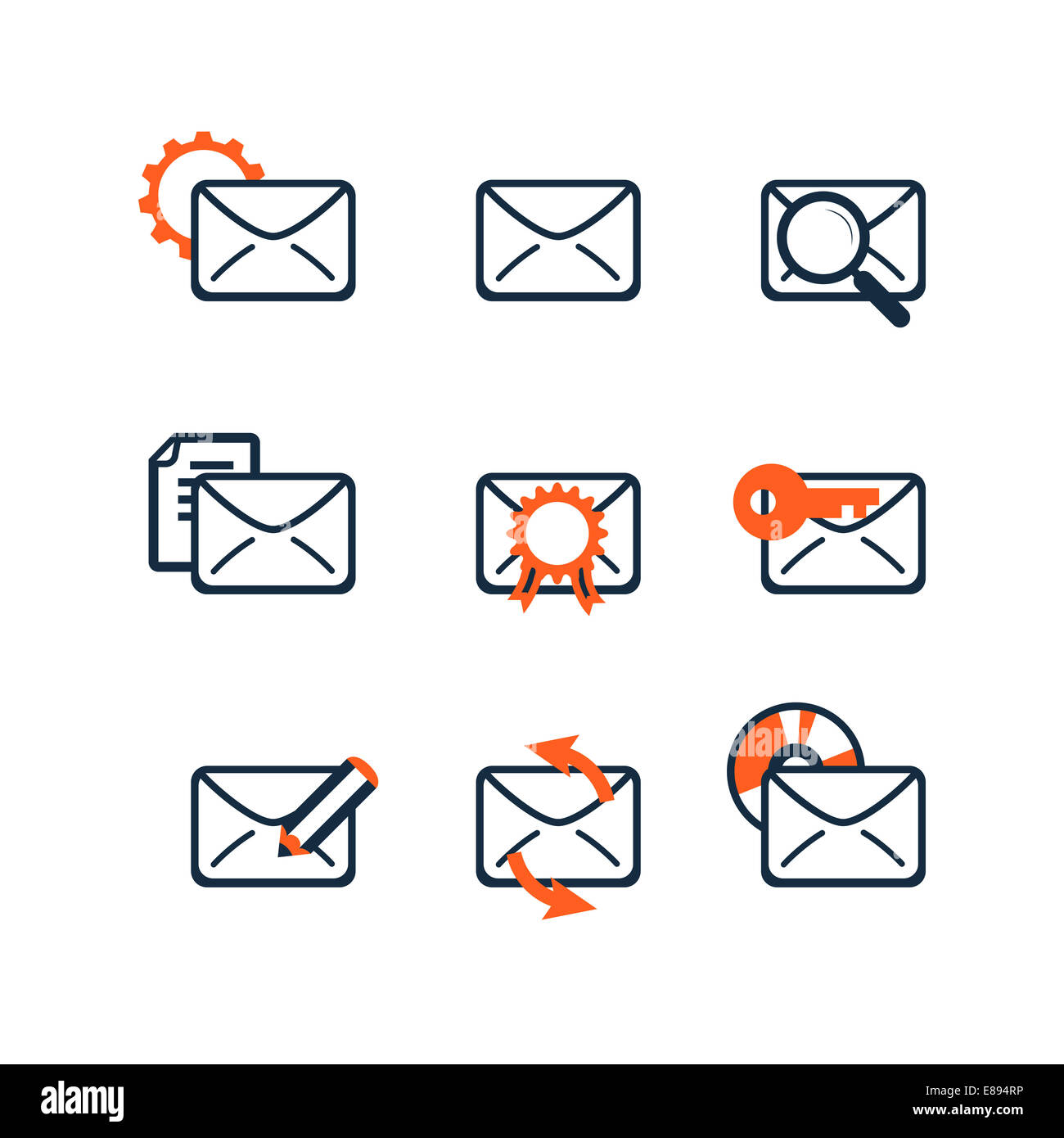 Icon-Set. Webentwicklung und SEO. Flaches Design. E-Mail-marketing Stockfoto