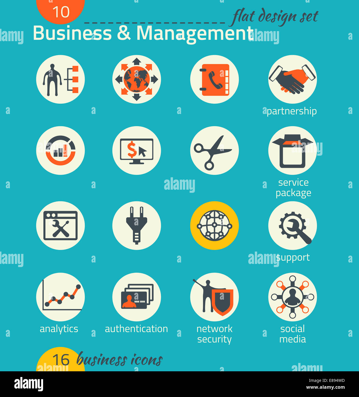 Business-Icon-Set. Software- und Web-Entwicklung, marketing, globale Kommunikation. Flaches design Stockfoto