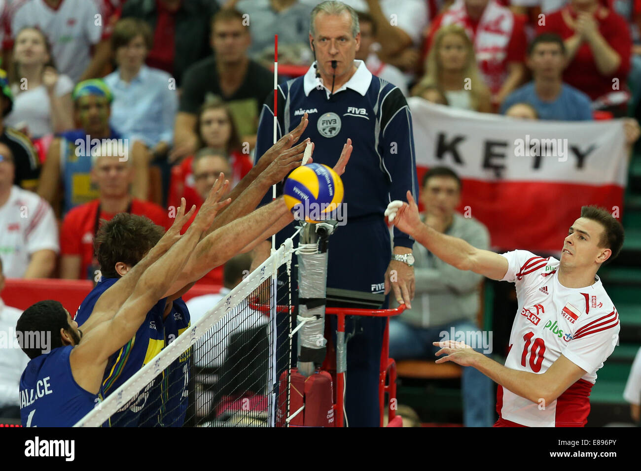 21.09.2014, Katowice, Poalnd. FIVB International World Cup Finals zwischen Polen und Brasilien. Mariusz Wlazly (POL) Stockfoto