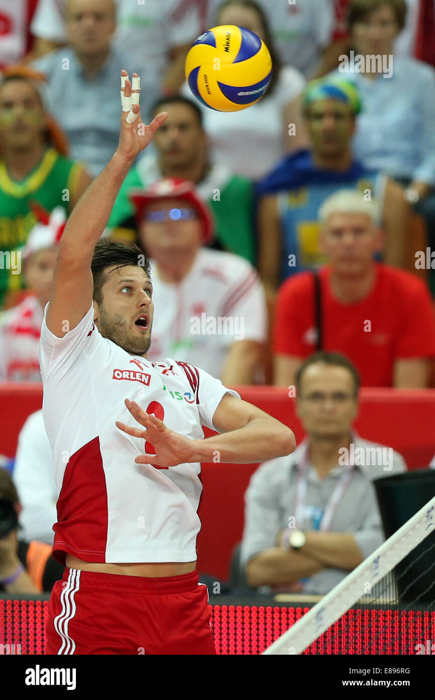 21.09.2014, Katowice, Poalnd. FIVB International World Cup Finals zwischen Polen und Brasilien. Michal Winiarski (POL) Stockfoto