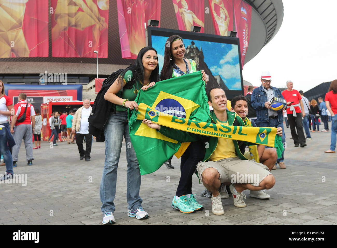 21.09.2014, Katowice, Poalnd. FIVB International World Cup Finals zwischen Polen und Brasilien. Brasilien-fans Stockfoto