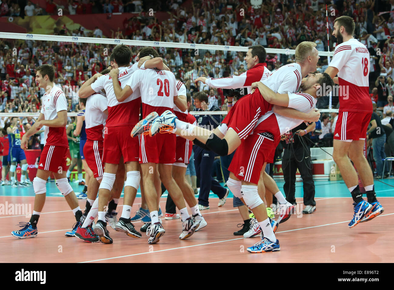 21.09.2014, Katowice, Poalnd. FIVB International World Cup Finals zwischen Polen und Brasilien. Polen zu feiern Stockfoto