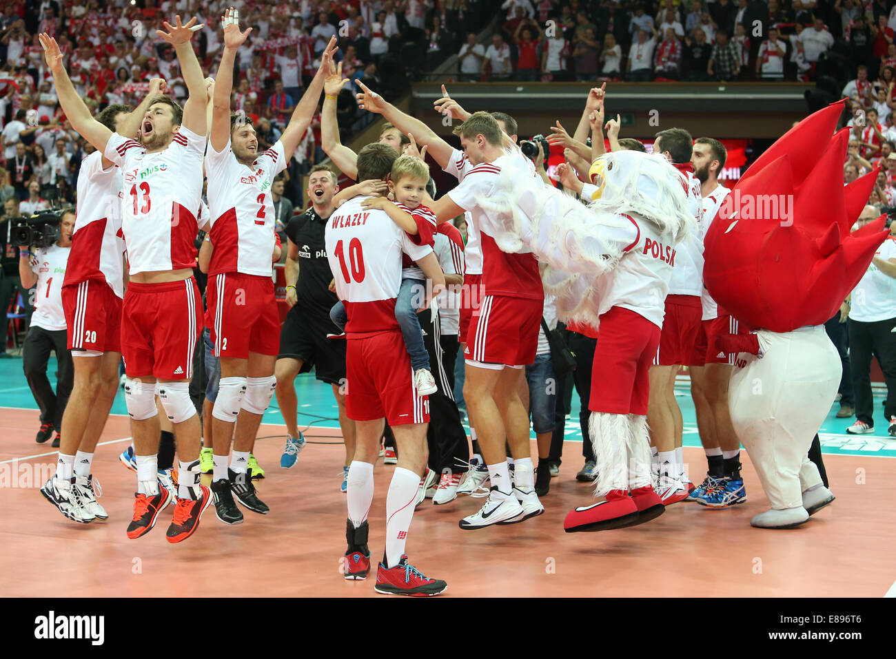 21.09.2014, Katowice, Poalnd. FIVB International World Cup Finals zwischen Polen und Brasilien. Polen zu feiern Stockfoto