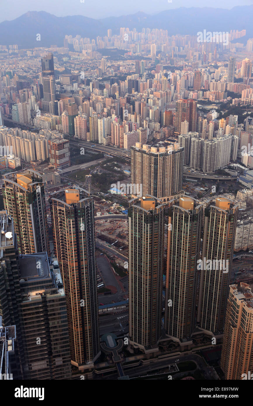 Hong Kong, China, mit Blick auf die Kowloon-Viertel Stockfoto