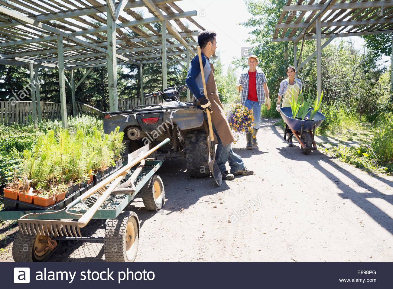 Arbeitnehmer, die Pflanzen in der Gärtnerei Stockfotografie Alamy