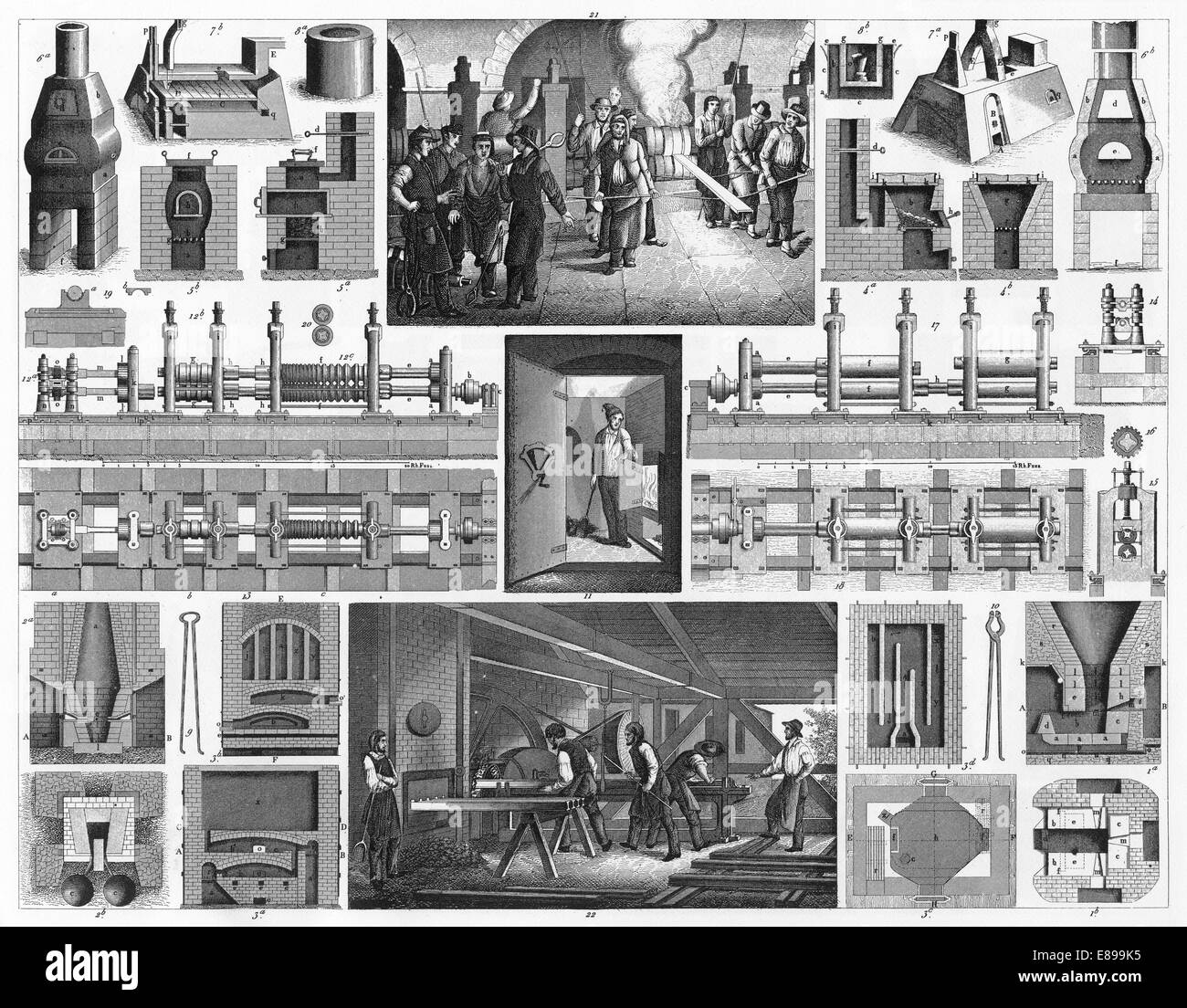 Gravierten Abbildungen von Metall Fräsen von ikonographische Enzyklopädie der Wissenschaft, Literatur und Kunst, veröffentlicht im Jahre 1851. Stockfoto