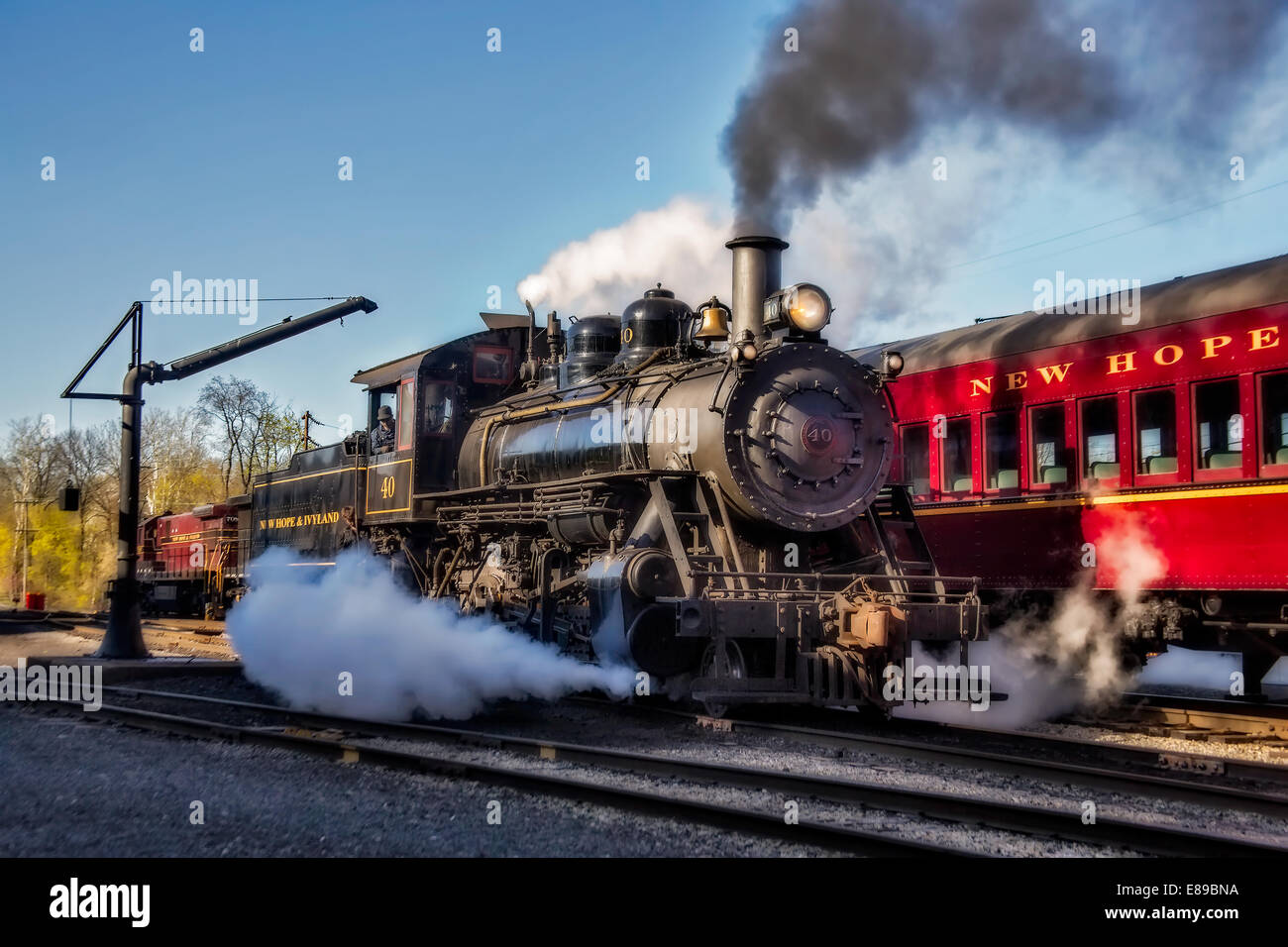 Antike Steam Train in New Hope, Pennsylvania Bahnhof. Stockfoto