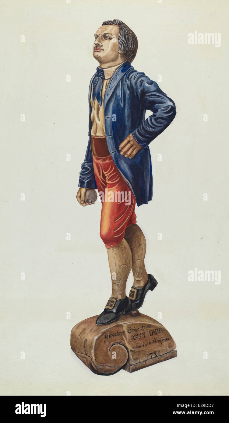 Mary E. Humes, Galionsfigur: "Jolly Teergehalt", amerikanisch, aktive c. 1935, Aquarell auf Papier Stockfoto