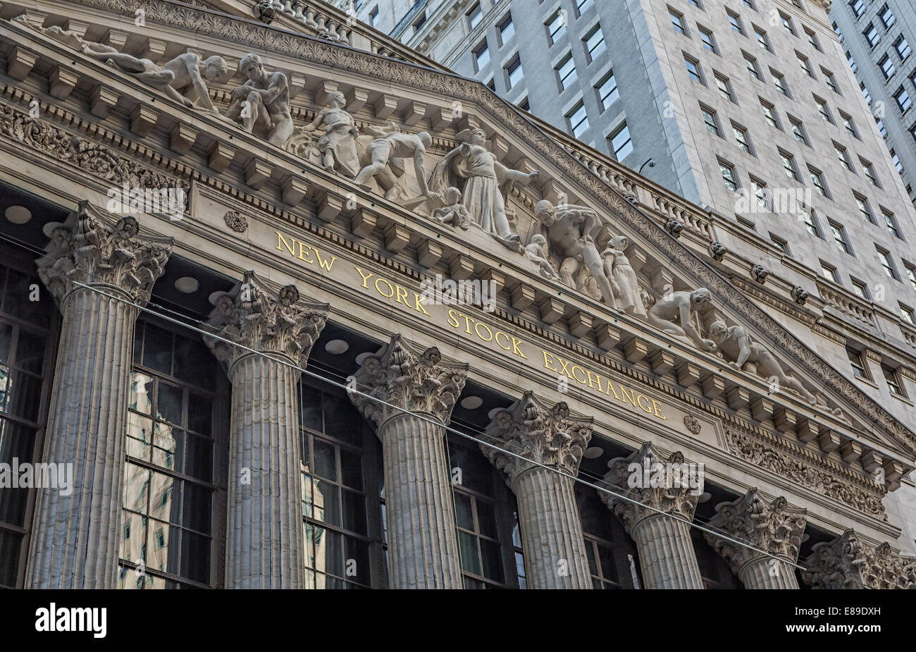 New Yorker Börse NYSE befindet sich in 11 Wall Street im Finanzdistrikt von lower Manhattan in New York City, New York. Stockfoto