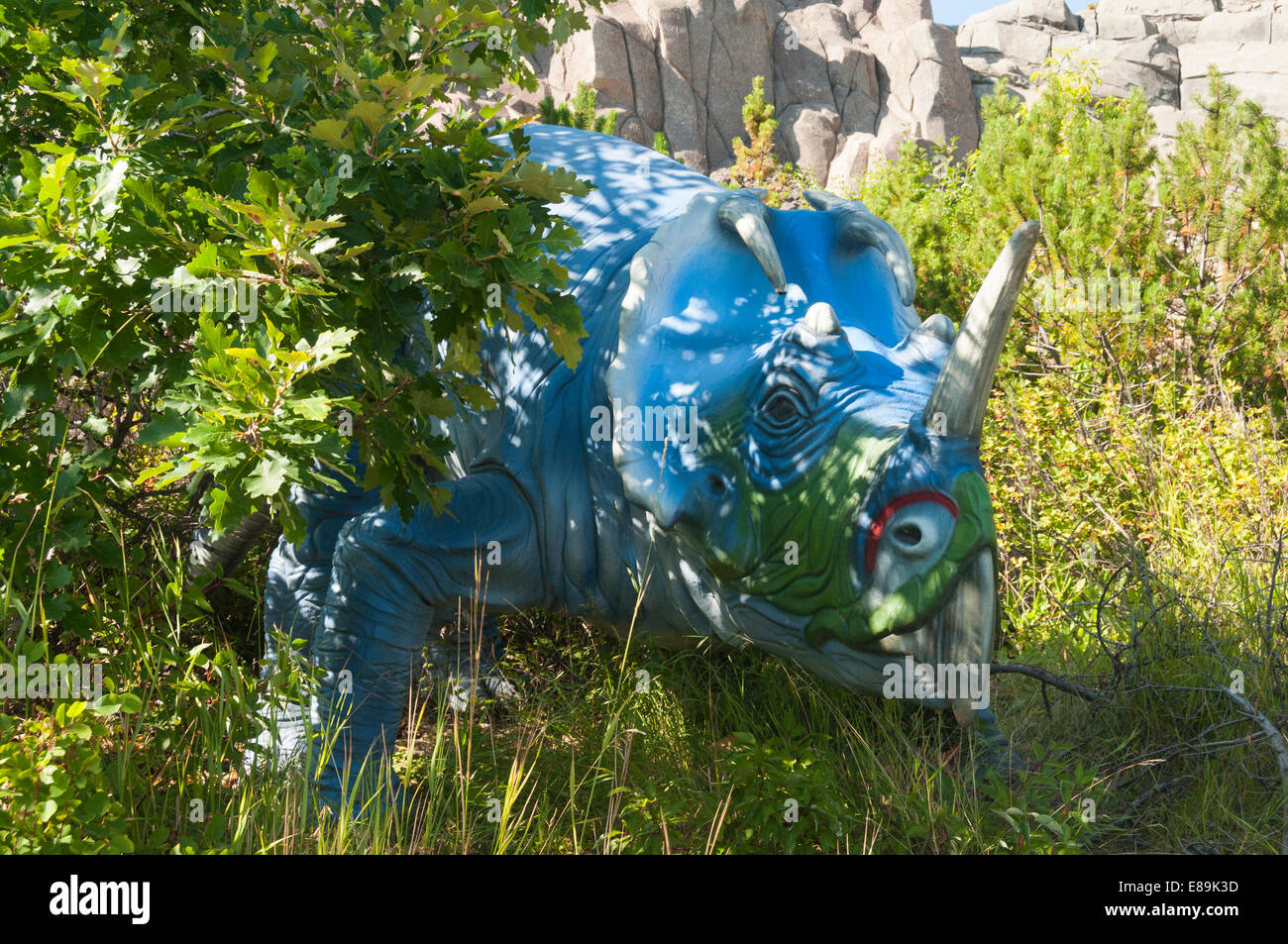 Elk203-6398 Kanada, Alberta, Calgary, Calgary Zoo, Prehistoric Park Dinosaurier statue Stockfoto