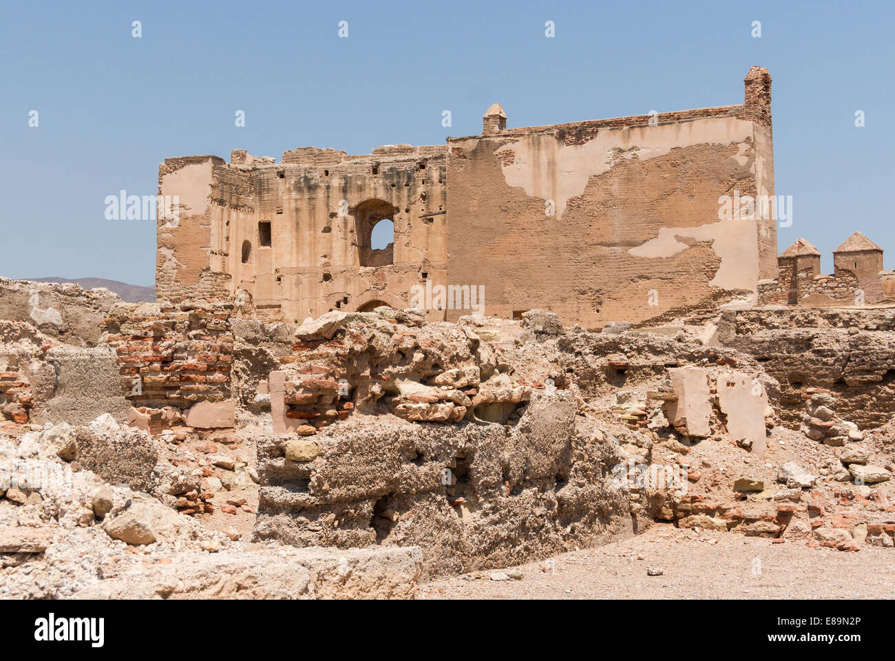 Zerstörten Mauern in der Alcazaba, Almeria, Spanien. Stockfoto