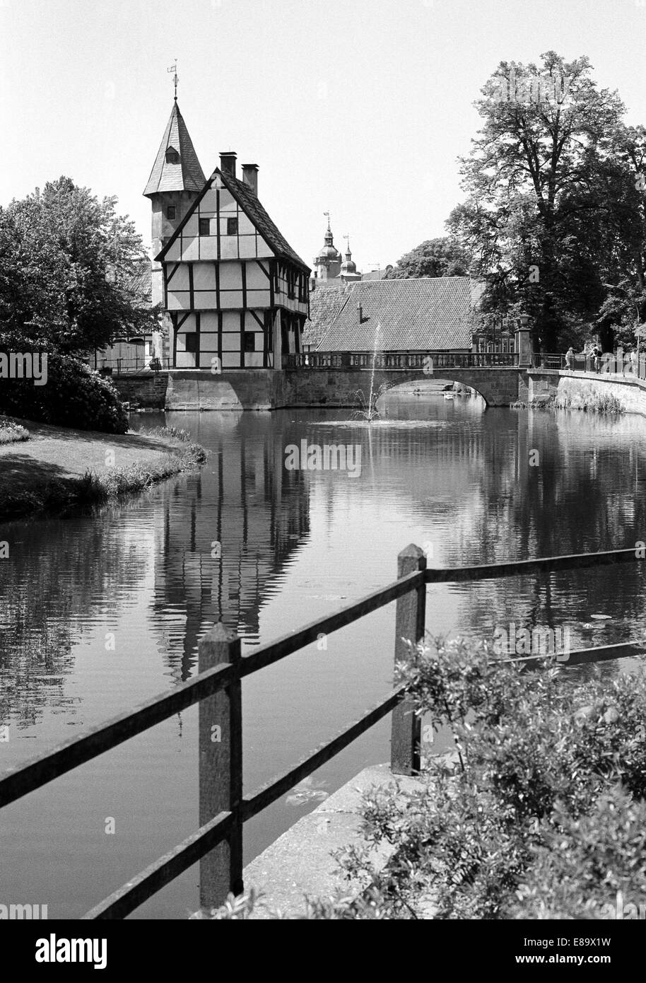 Achtziger Jahre, Torhaus von Schloss Burgsteinfurt in Steinfurt, Münsterland, Nordrhein-Westfalen Stockfoto